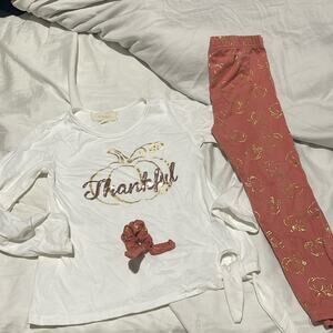 Btween 7 thankful long sleeve t pumpkin pants scrunchie set worn once euc
